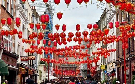 Street lantern, food and drink in China town